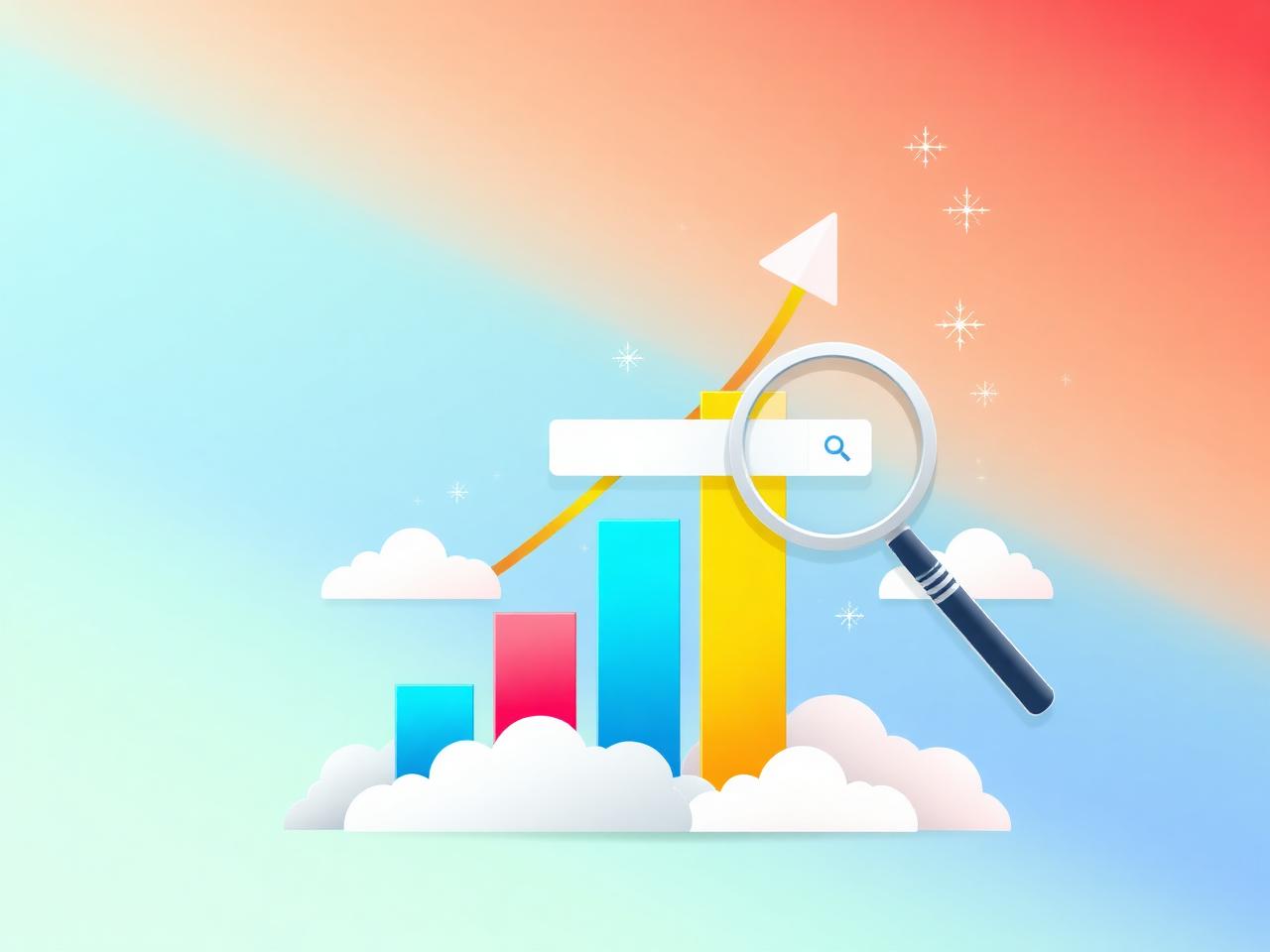 Business growth chart with upward arrow and search bar